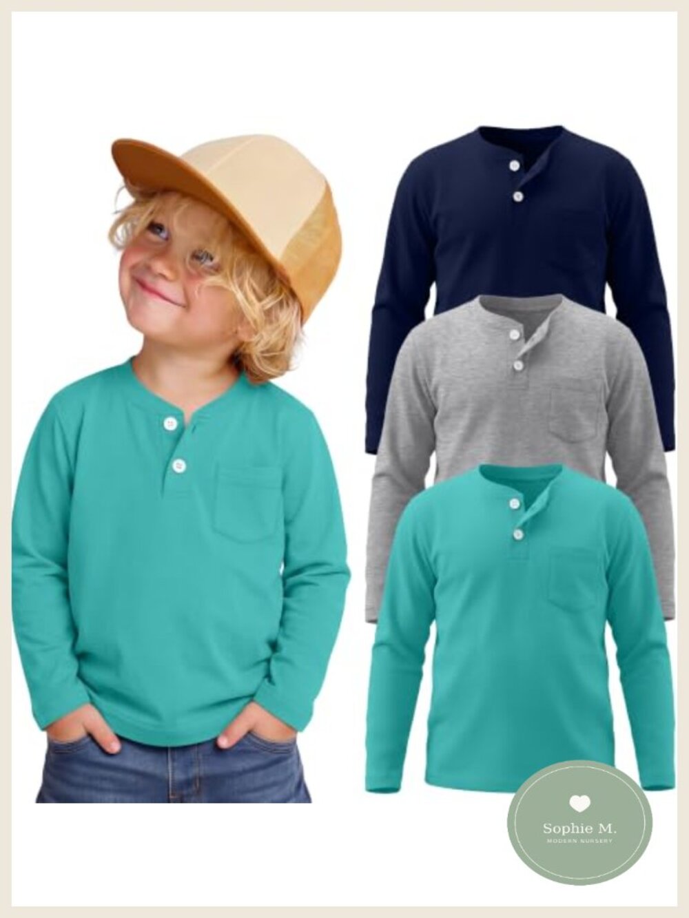 3 Pack Baby Boy Long Sleeve Henley Shirts 100% Cotton Button Up Tees